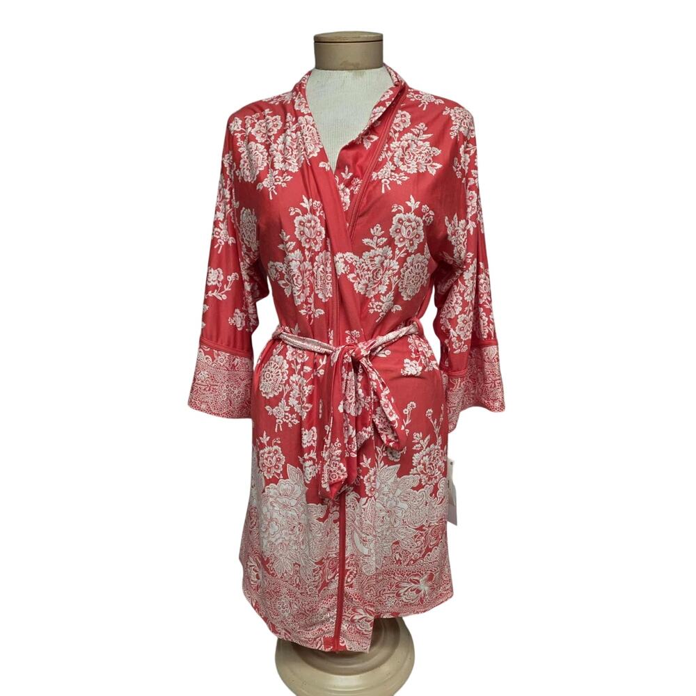 NWT In Bloom by Jonquil Coral Robe Xs-s Floral Coral
